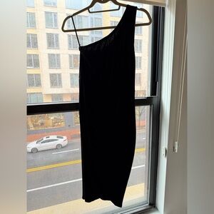 One Shoulder Black Ruched Bodycon Midi Dress